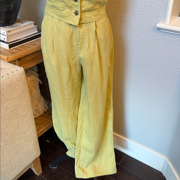 Everlane Lime Green 100% Linen Wide Leg High Waist Pants Set Size 0 - Picture 3 of 9